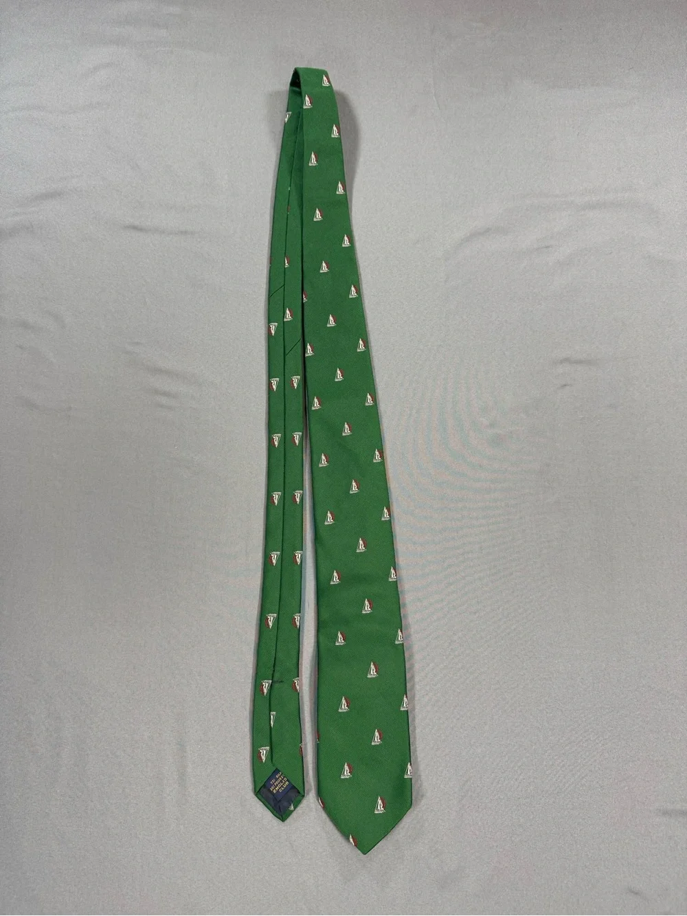 Vintage Jonathan Bach 100% Silk Green Tie With Sailboats